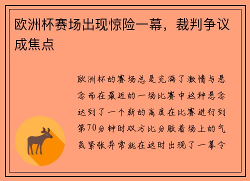 欧洲杯赛场出现惊险一幕，裁判争议成焦点